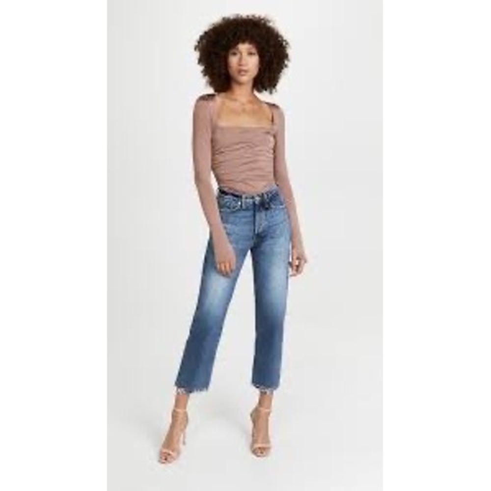 Intimately Free People Wind Down Layering Ruched Square Neck Top Mauve Brown XS